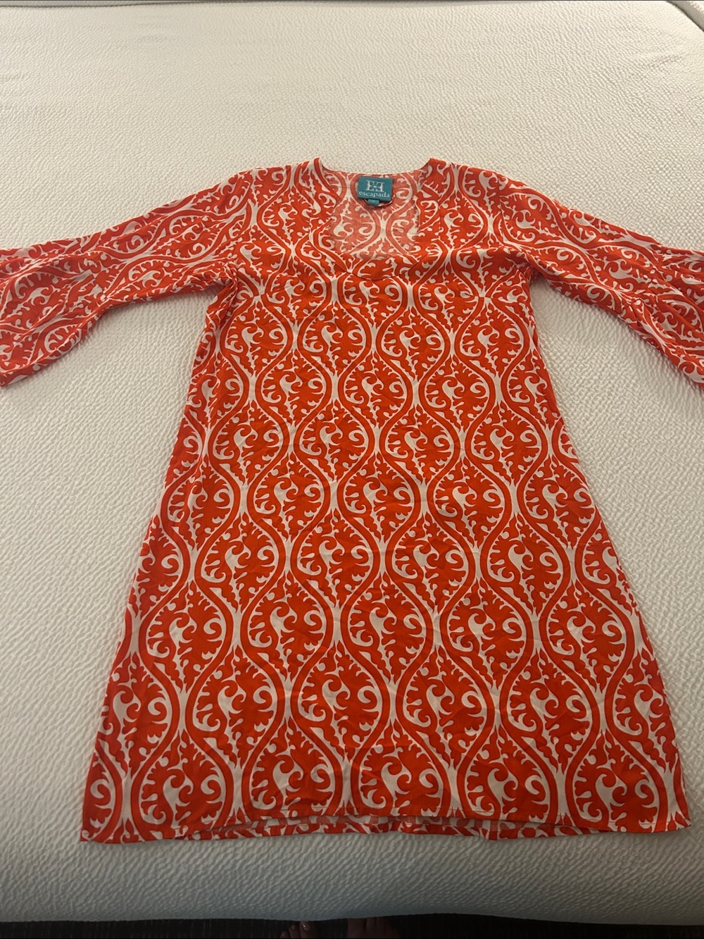 escapada Orange and White Long Sleeve Printed Dress